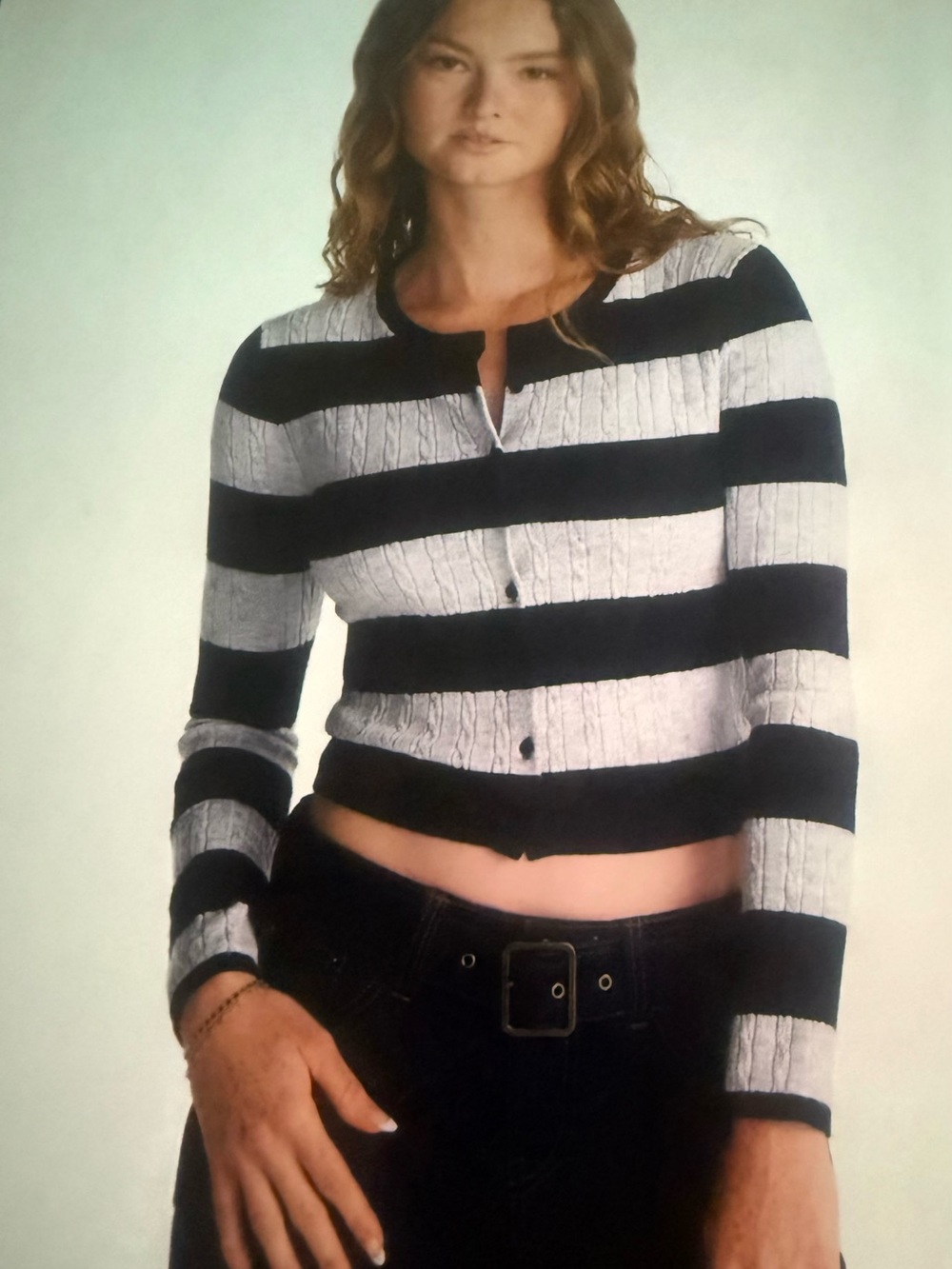 No Boundaries Black and White Striped Cropped Button Cardigan